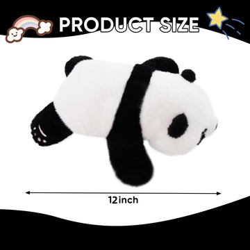 Furvana Plush Panda Stuffed Animal, Black and White Plush Pillow, 12" Soft Cuddly Toy, for Kids and Girls Birthday Christmas