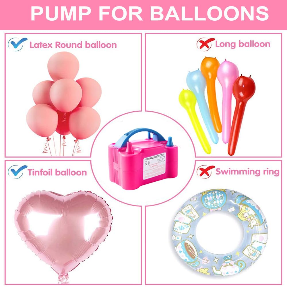 Balloon Pump Electric, 110V-120V Portable Dual Nozzle Balloon Blower with Tying Tools, Clips, Strips, Glues, Ribbons for Birthday Party Wedding