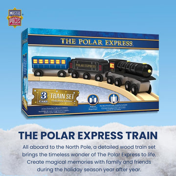 Masterpieces - The Polar Express Train, 3 Piece Set, Officially Licensed Collector’s Edition Toy, Wooden Magnetic Engine and Cars, Kids Toddlers Boys