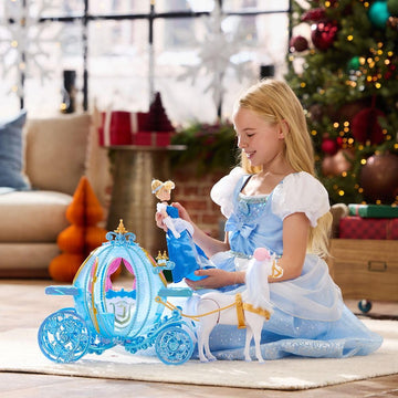 Disney Store Official Cinderella Doll Deluxe Gift Set with Horse that Walks & Light-Up Glittering Pumpkin Carriage - Perfect Disney Princess & Horse