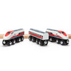 Maxim Enterprise, inc. Wooden Bullet Train, Wooden Train Set of 2 Modern Engines 1 Sleek Passenger Car with Magnetic Connectors, Compatible
