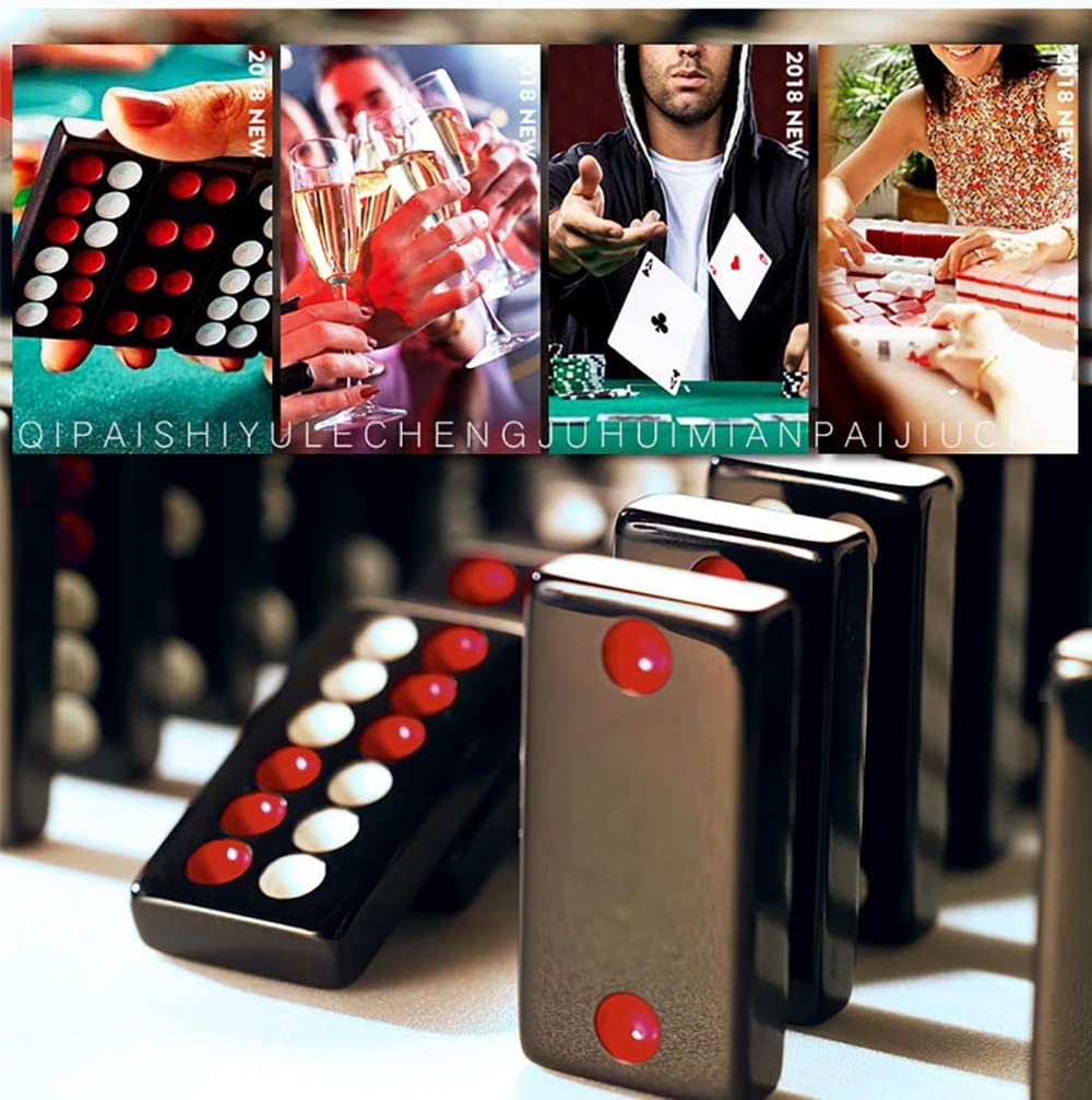 32PCS Pai Gow Tiles Game Set,Chinese Traditional Black Dominoes Pai Gow, Pai Gow Poker, Best Casino Game Party Fun Toy for Entertainemnt (16#)
