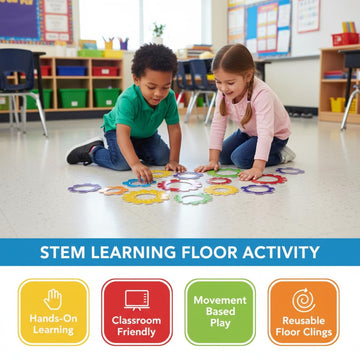 Gear Shaped Stem Floor Clings - 26 Pieces - Educational and Learning Activities for Kids