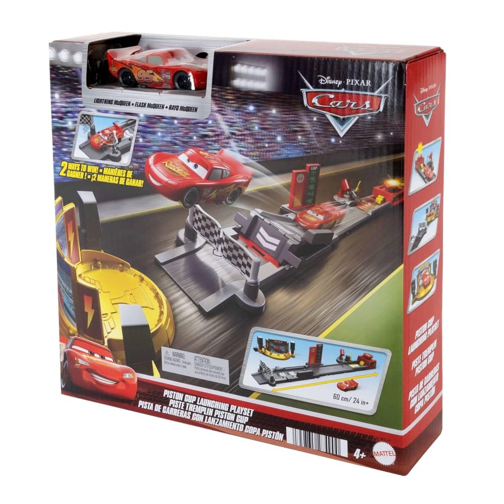 Disney Pixar Cars Track Springboard Piston Cup with Lightning McQueen Vehicle, Track Over 50 cm Long, Jump and Stunt, 2 Ways to Play, JDJ02