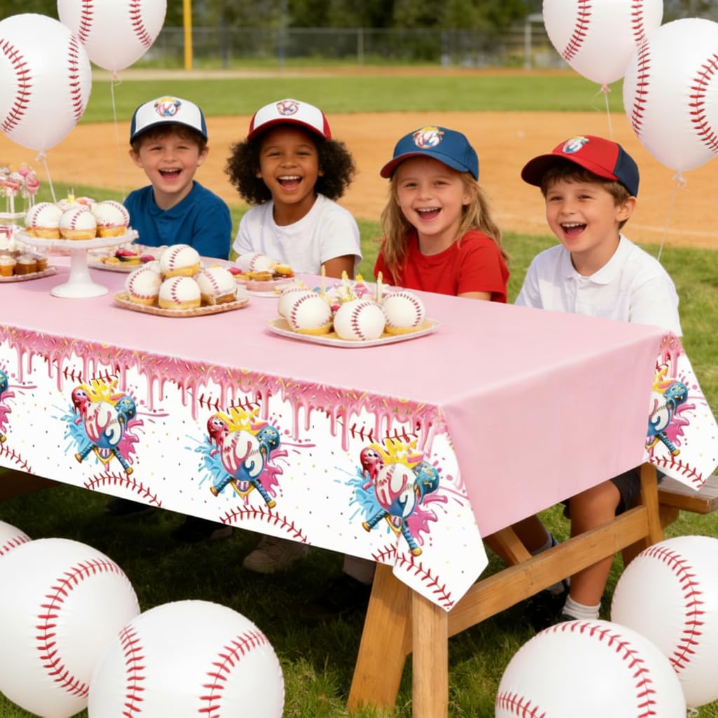 SYUCVQI Ice Cream Drip Baseball Party Decorations Disposable Tablecloth Plastic Baseball Drip Table Cover for Birthday Party Decorations 54 X
