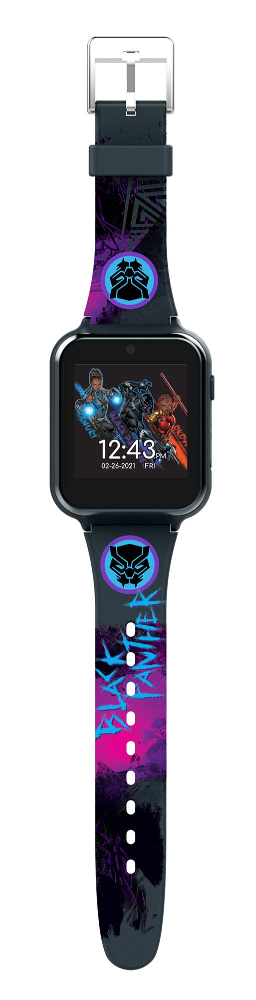Accutime Kids Marvel Black Panther Black Educational ,Touchscreen Smart Watch Toy for Boys, Girls, Toddlers - Selfie Cam, Learning Games, Alarm