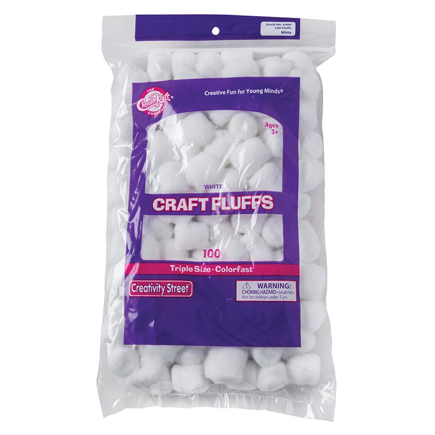 Chenille Kraft CK-6400 Colorfast Craft Fluffs, 3" Height, 7" Wide, 10.7" Length, White (100 Pieces)