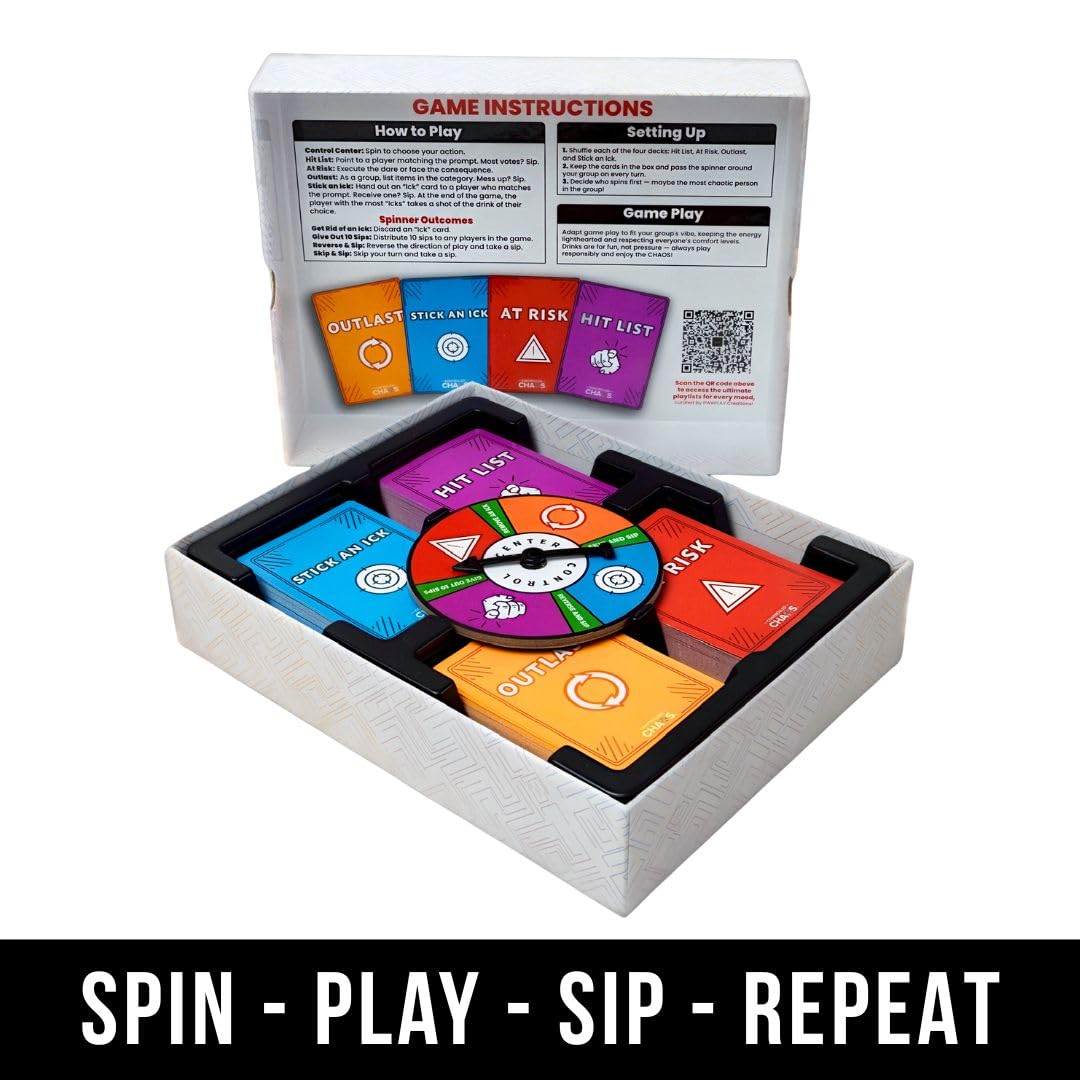 CONTROLLED CHAOS - The Ultimate Adult Party Card Game | 4 Decks in 1 with 250+ Roasts and Challenges That Will Get You Drinking | Great for Game