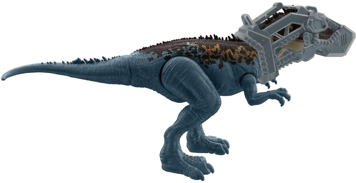 Mattel Jurassic World Mega Destroyers Dinosaur Action Figure, Carcharodontosaurus Blue Dino Toy with Attack Motion & Breakaway Accessory