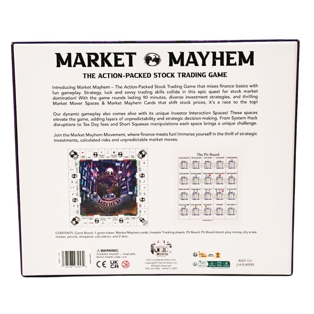 Flyer Brothers Market Mayhem | The Action Packed Stock Trading Board Game | 2-4 Players | 90 Minutes