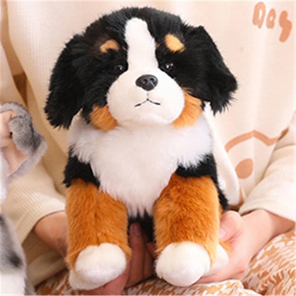 JIANEEXSQ Realistic Bernese Mountain Dog Stuffed Animal, Lifelike Bernie Mountain Dog Plush Toy Doll, Birthday Gift Decor