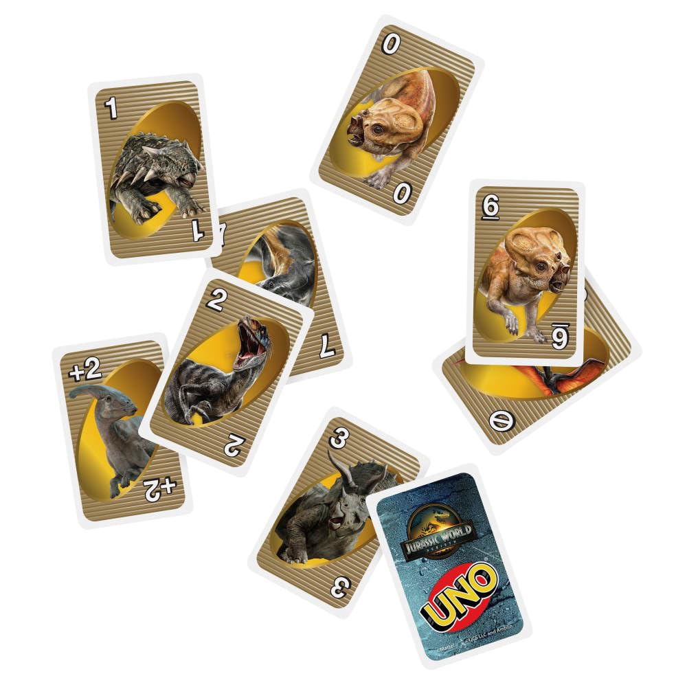 Mattel Games UNO Jurassic World Rebirth Card Game for Kids, Family & Adult Games Nights, Deck with Special Rule & Images Inspired by the Movie