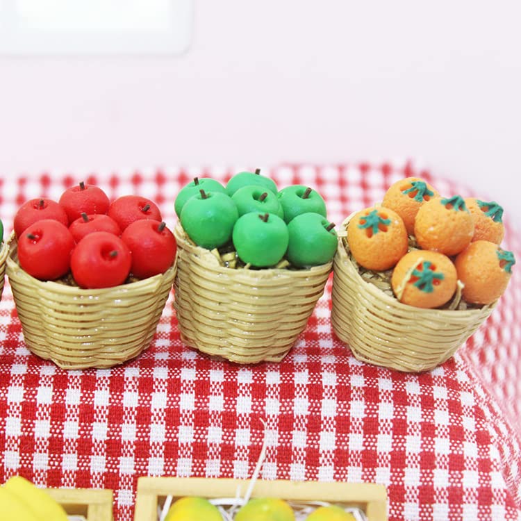 Green Dollhouse Decoration Accessories, 1:12 Dollhouse Miniature Scene Model Fresh Fruit Basket (25 x 30 mm)