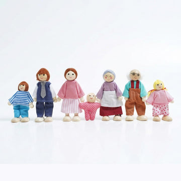 Sing2sky 7PCS Wooden Dollhouse Dolls for Playing House Gifts for Children, Wood, Articulated Pretend Play Figures, Smooth Splinter-Free Wood