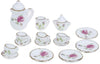 CoscosX 15 Pcs 1:12 Dollhouse Dining Ware Miniature Dish Cup Plate Pink Rose Chintz with Golden Trim Tableware Porcelain Ceramic Coffee Tea Cups