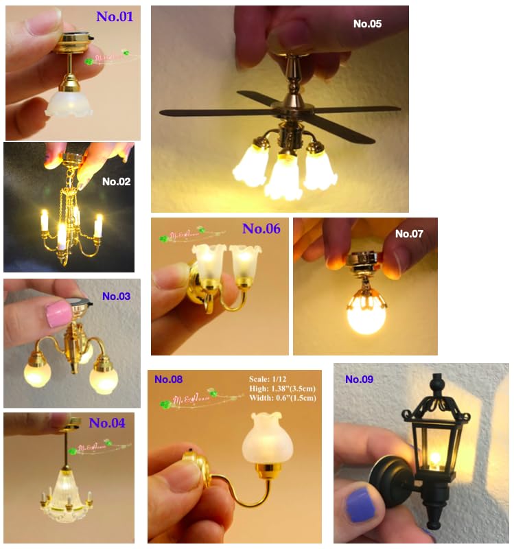 1:12 Scale Dollhouse Miniature Bedroom Chandelier LED Light mounting to Ceiling; Height 3.5CM