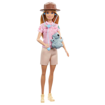 Barbie Careers Doll & Accessories, Zoologist Wearing Removable Outfit with Hat, Clipboard & Koala Figure That Can Hold Doll's Arm