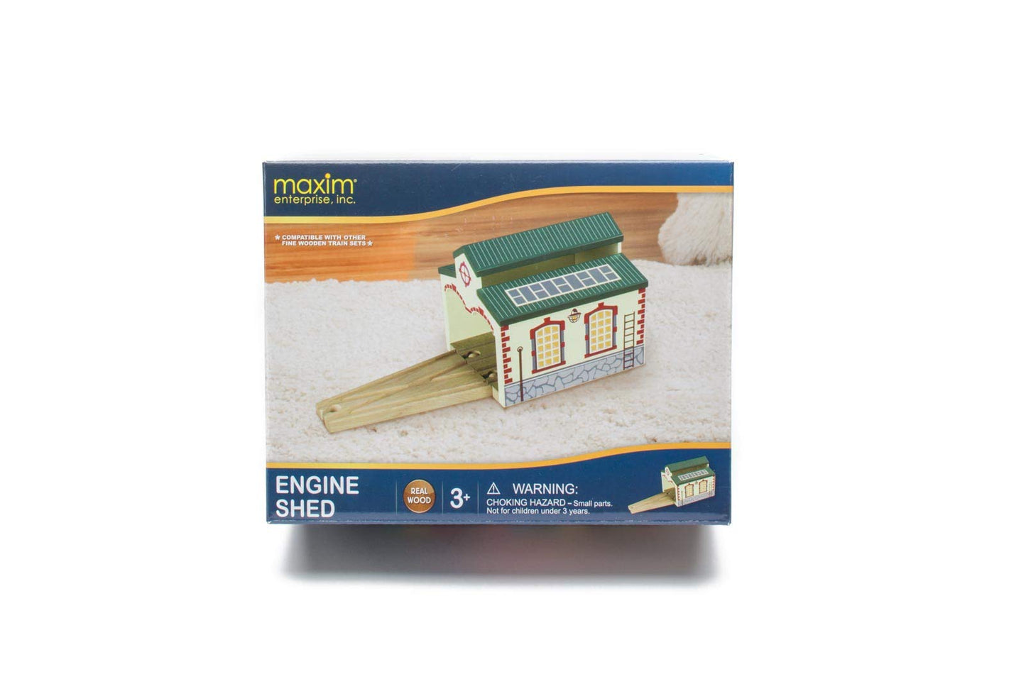 maxim enterprise, inc. Wooden Train Engine Shed, Multicolor Railway Shed Houses 2 Toy Engines, Wood Train Accessories with 2-Way Switching Track