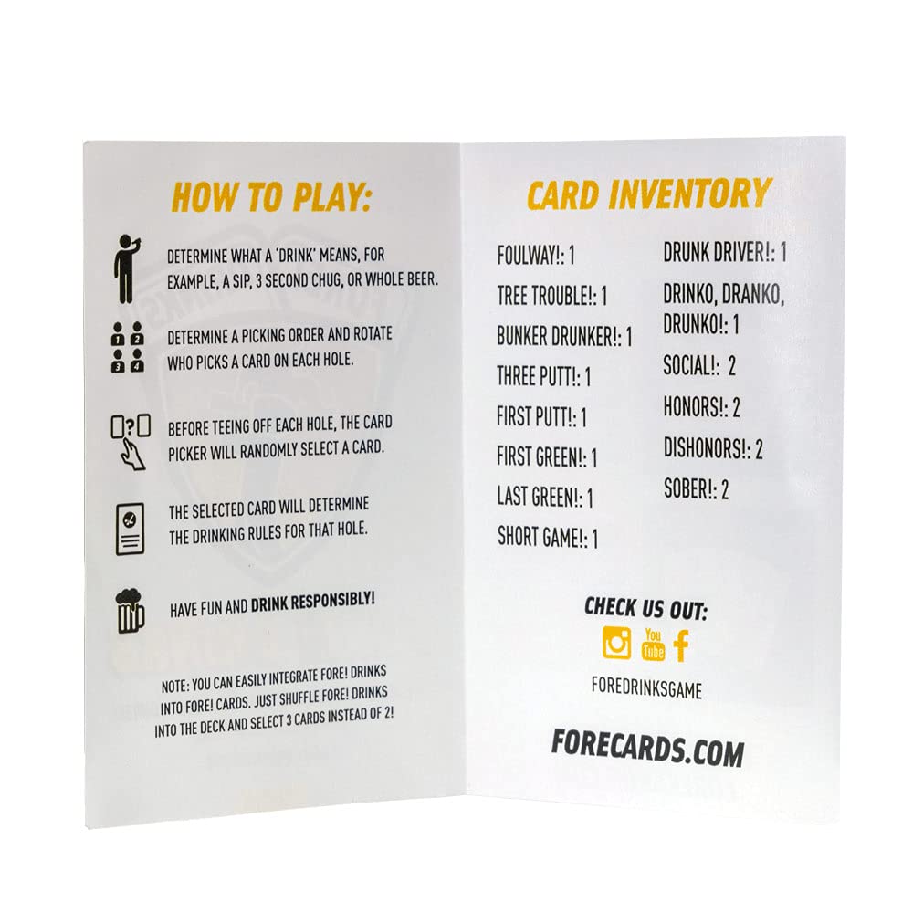 Fore! Drinks On Course Golf Game - Fun Playing Cards - Golf Card Games for Parties - 52 Card Deck for Hilarious Challenges - Outdoor Games for Adults
