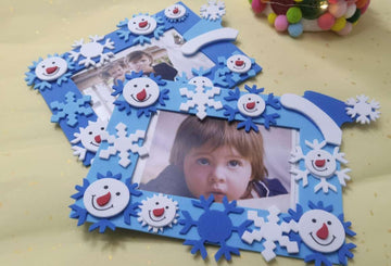 4E's Novelty Foam Snowflake Pictures Frame Craft Kit, 4 Pack Christmas Foam Picture Frames for Kids, Winter Picture Frames Craft with Self-Adhesive