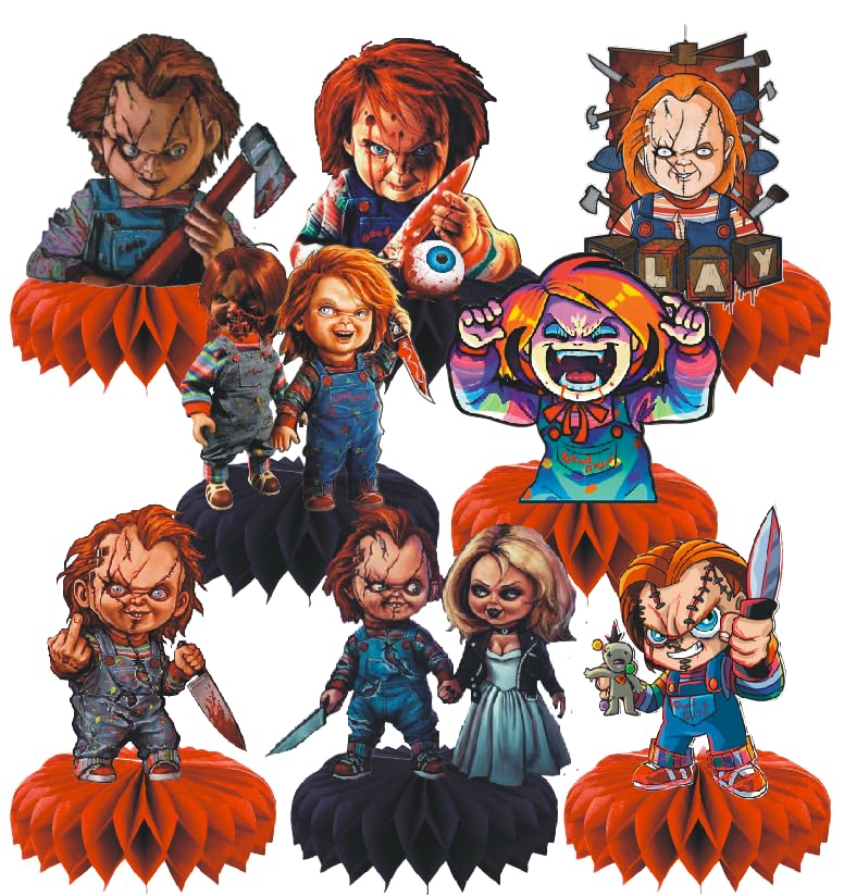 8Pcs Chucky Birthday Party Decorations,Horror Movie Character Party Honeycomb Table Centerpiece Chucky Party Themed Birthday Party Table Decorations