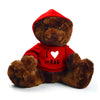 Plushland Stuffed Teddy Bear Plush Bear Toy with -I Love Dad- Hoodie for Kids & Adults Father's Day - Embroidered Pillow 11 Inches (Chocolate-Red