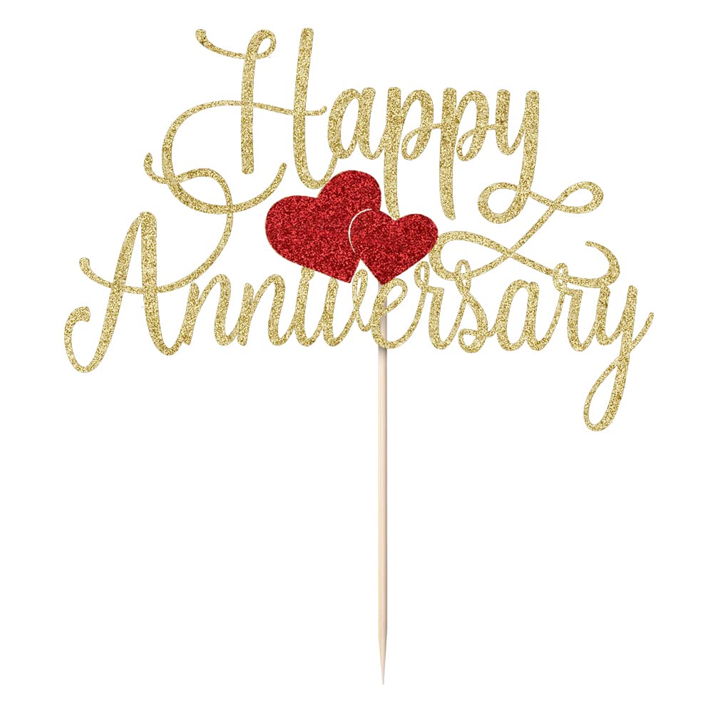 Kaoenla Gold Glitter Happy Anniversary Cake Topper
