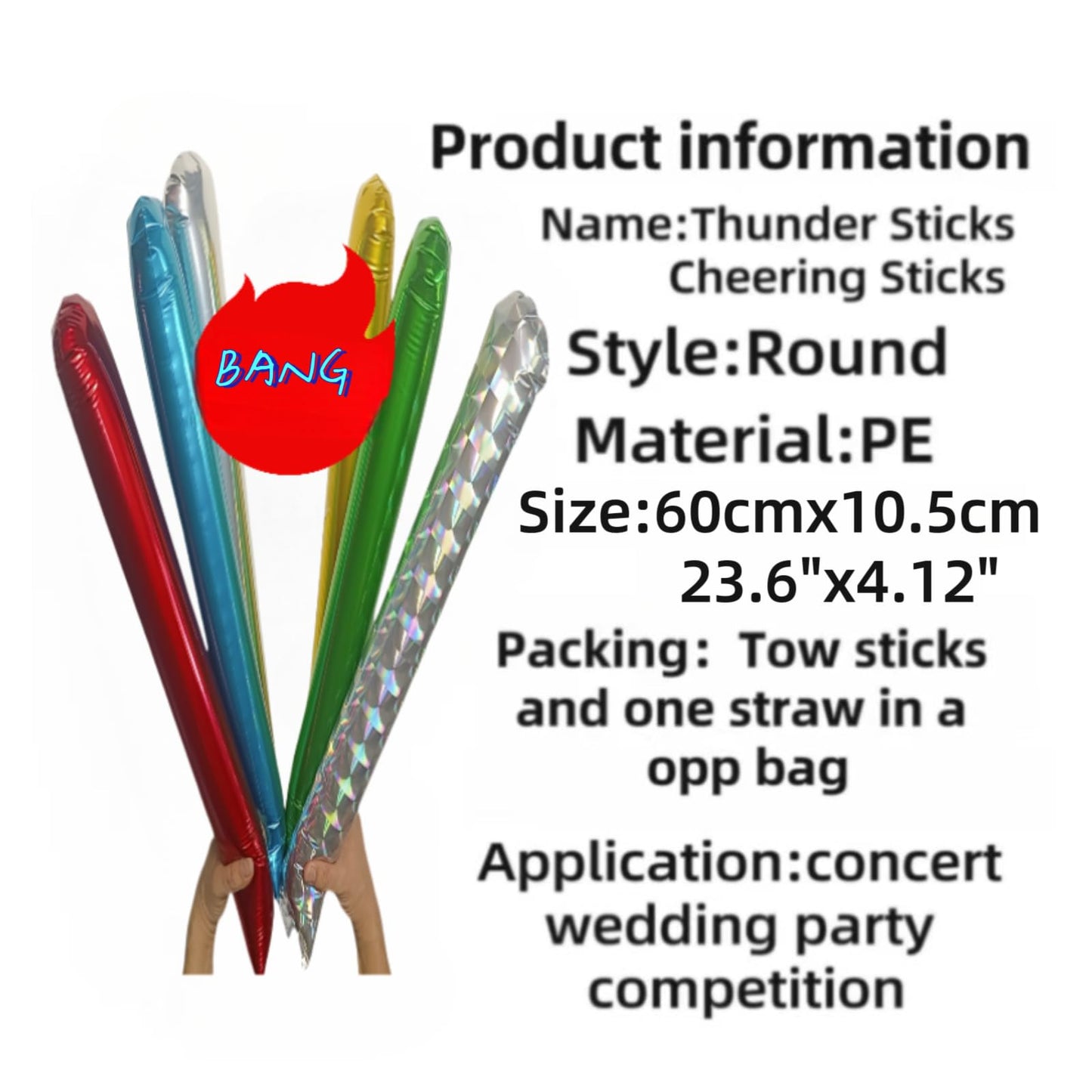 ROSEBB 48pcs Round Head Boom Sticks Thunder Sticks Cheering Sticks Team Spirit Plastic Cheerleading Spirit Stick Clapper Inflatable Noise Maker Sports