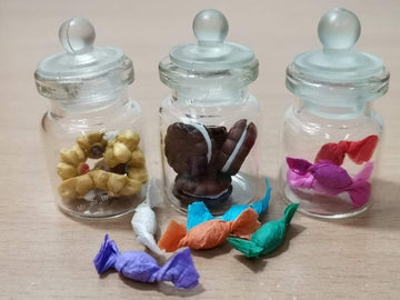 3pc Miniature Food Chocolate Cake Candy Cookie Dollhouse Cookie in Clear Glass Mini Bottle Fruit Food #MF092
