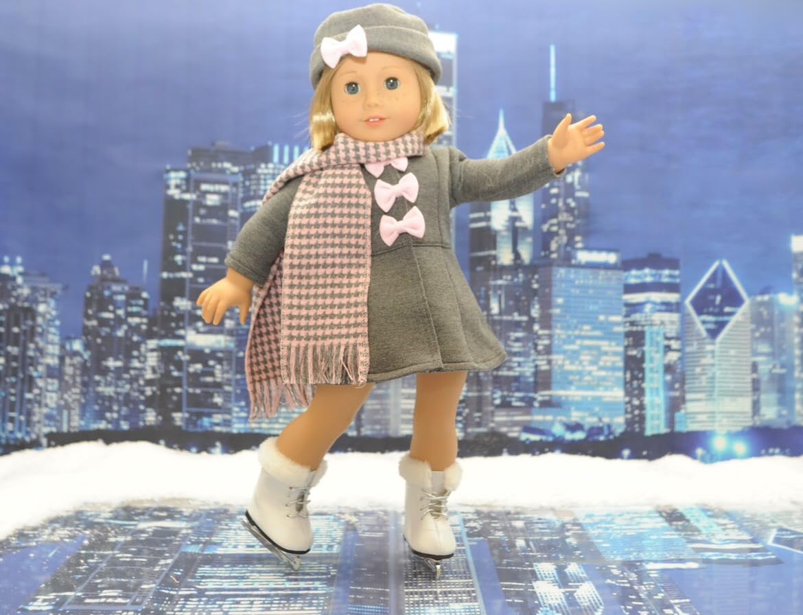 Emily Rose 18-inch Doll Clothes Grey and Pink 4 PC Winter Coat Outdoor Outfit, Includes Matching Hat, Boots and Scarf | Compatible with 18" American