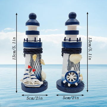 AzsVbvs 2 PCS Mini Lighthouse Decor, Handcrafted Wooden Miniature Lighthouse Model, Mediterranean Style Ornament, Ocean Tabletop Light House