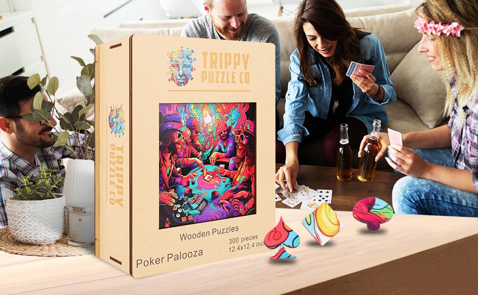 Wooden Jigsaw Puzzle for Adults - Challenging 300 Piece Puzzle with Cool Shapes - Groovy Adult Poker Puzzle Art - Adult Collection (Poker Palooza)