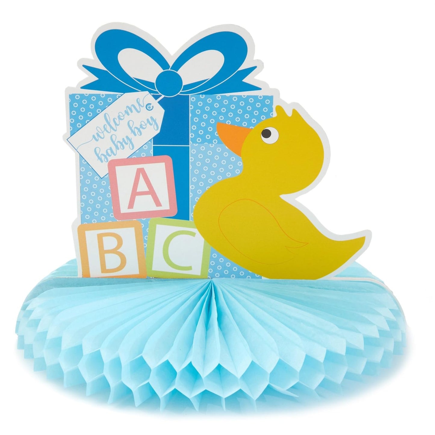 Sparkle and Bash Boy Baby Shower Table Decorations, Yellow Duck Honeycomb Centerpieces (8.25 x 7.5 in), Pack of 6