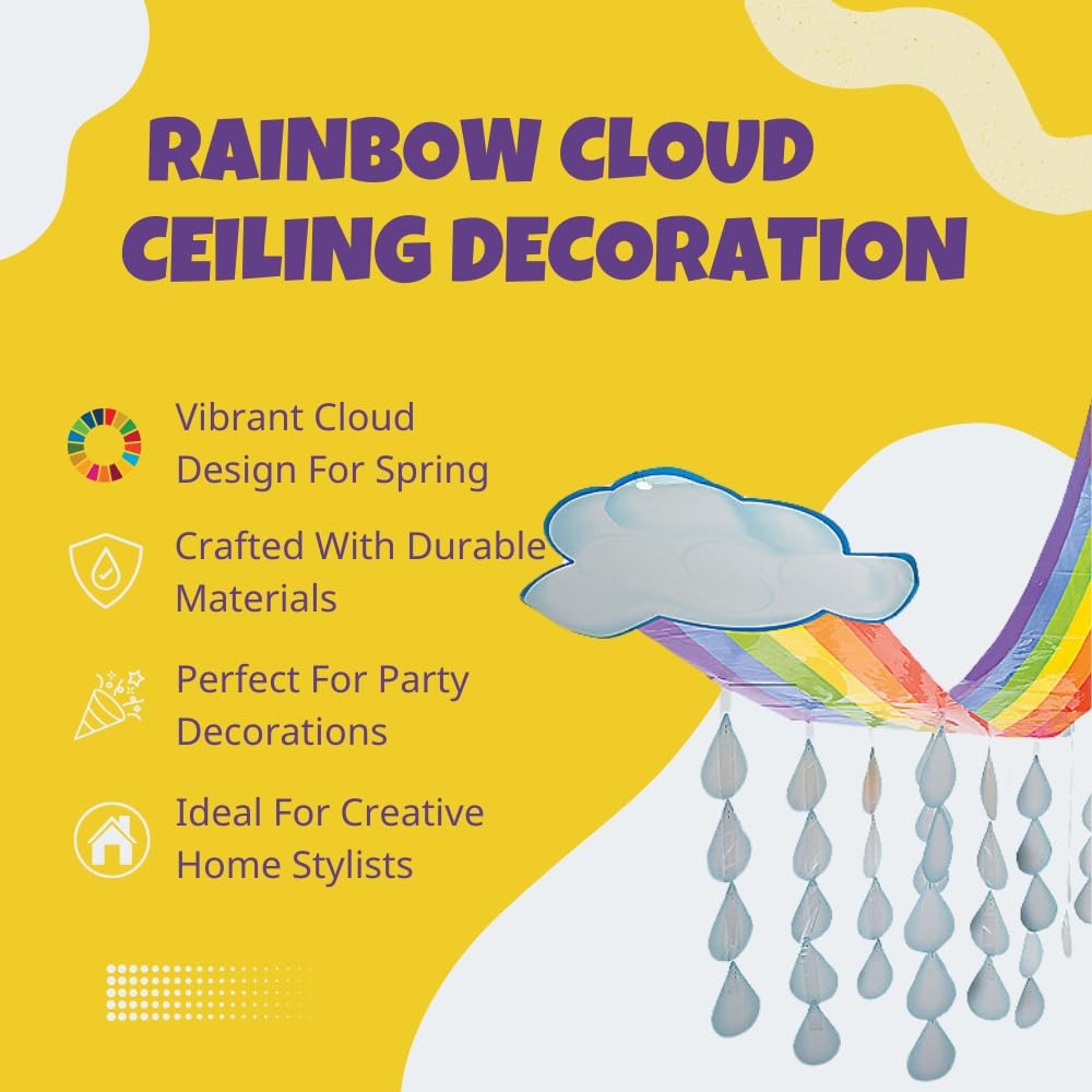 Fun Express Rainbow Cloud & Raindrops Ceiling Hanging Decorations, 12'x32