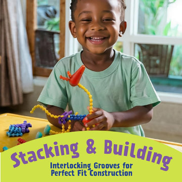 POPULAR PLAYTHINGS Playstix, Building Sticks Kit for Kids, Construction Stem Building Toy Gift for Boys & Girls - Flexible Set 68 Piece