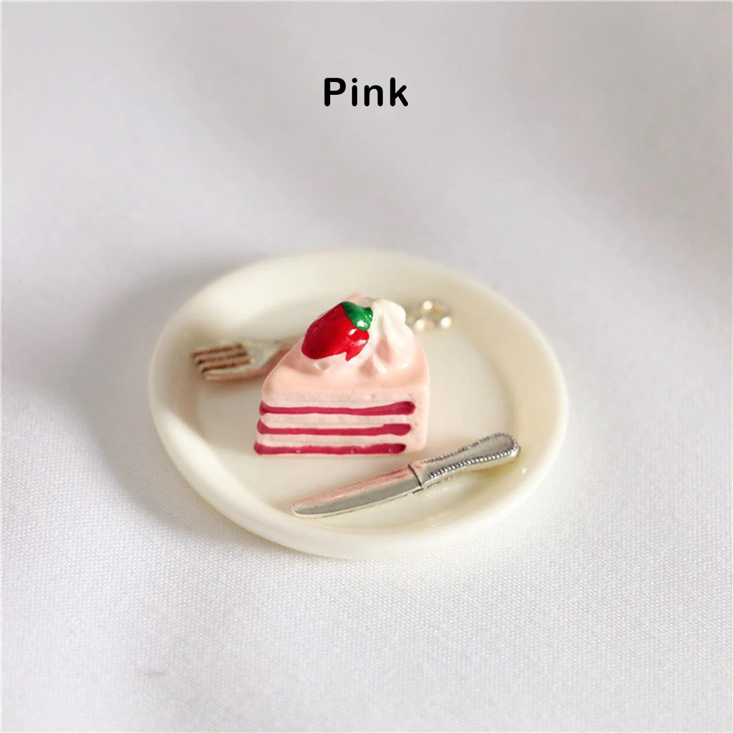Miniature Cake and Utensil Set, Mini Cake, Dollhouse Cake Decoration Prop, for Dollhouse Miniature, Craft Supplies (Pink)