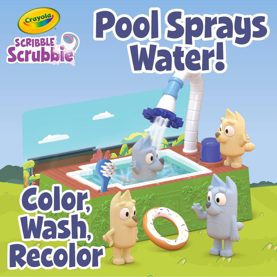 Crayola Scribble Scrubbies Bluey Poolside Playset (4ct), Washable Bluey Toy Set for Kids and Toddlers, Gifts for Girls & Boys, Ages 3+