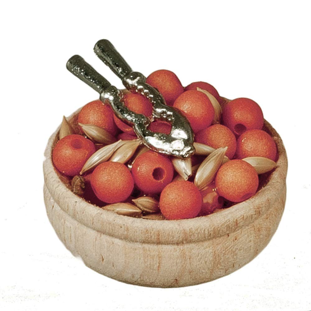 Town Square Miniatures Dollhouse Wooden Bowl of Nuts & Nutcracker Christmas Dining Room Accessory