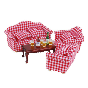 NWFashion Miniature Dollhouse Furniture 1/12 Scale Sofa Chair Sets with Beer (RED)