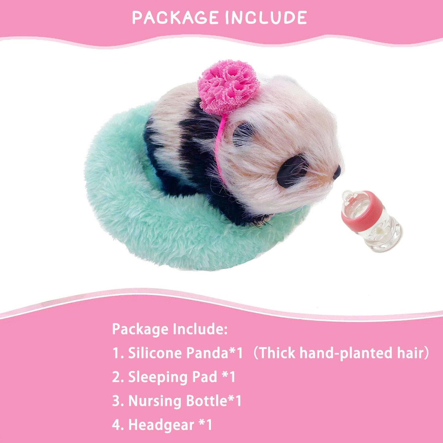VOLOBE Silicone Panda, 5 Inches Soft Mini Realistic Animal Toy as Silicone Piglet Companion with Sleeping Pad Accessories for Kids Boy Girl Birthday