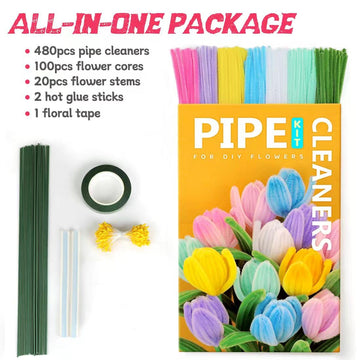 IOOLEEM Pipe Cleaners, 480pcs Multi-Colored, Flower Making Kit, Arts and Craft Supplies for Flowers, Ideas for Art Project Activity.