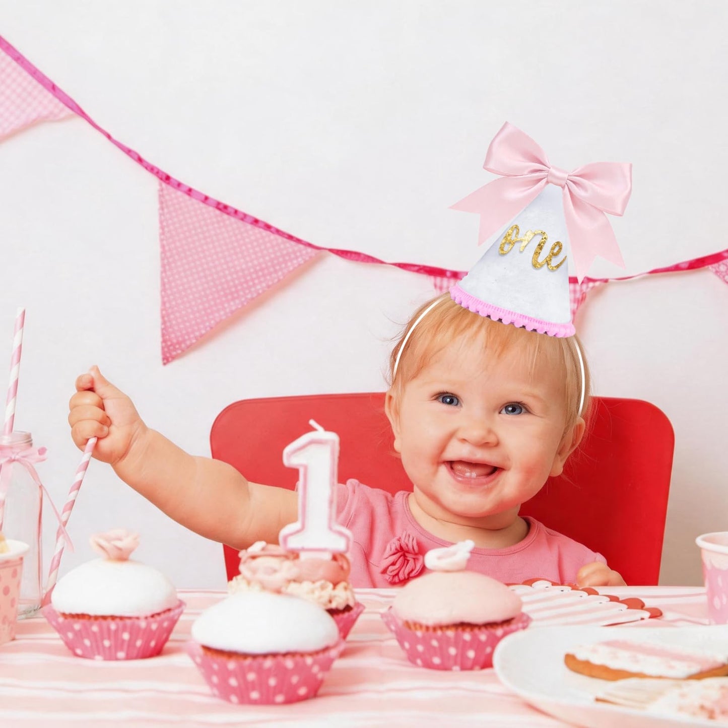 Bow 1st Birthday Hat for Girls - First Birthday Hat for Party Decorations