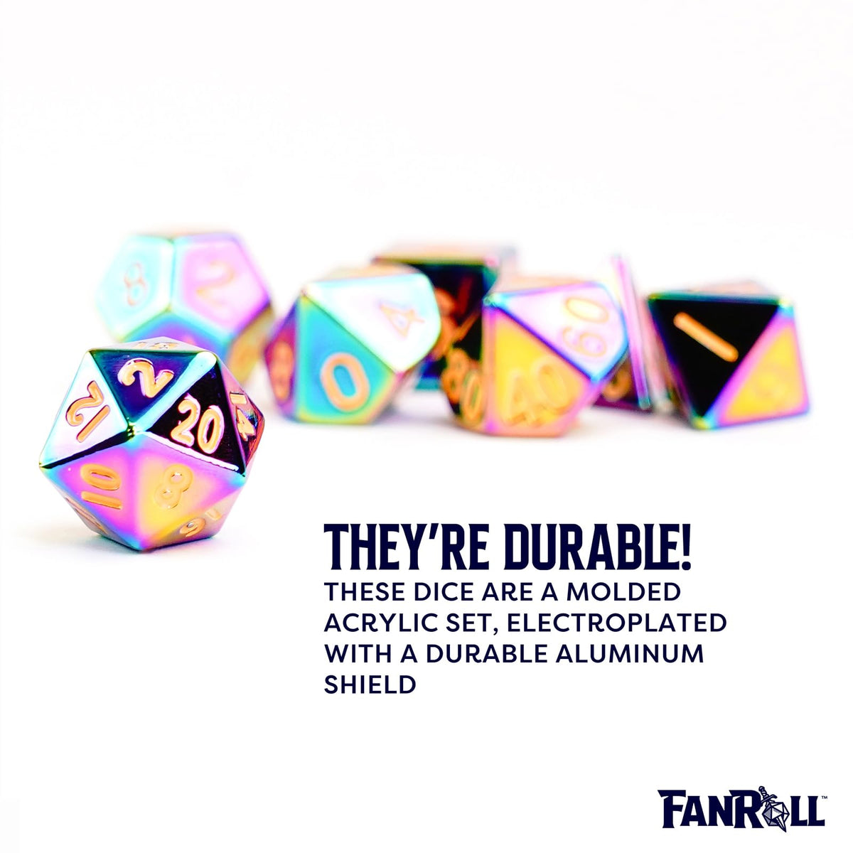 FanRoll 16mm Metal Polyhedral DND Dice Set: Torched Rainbow, Role Playing Game Dice for Dungeons and Dragons