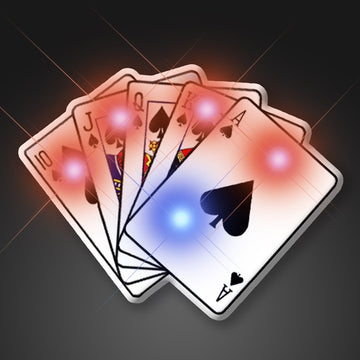 Light Up Royal Flush Poker Flashing Blinking LED Body Light Lapel Pins (5-Pack)