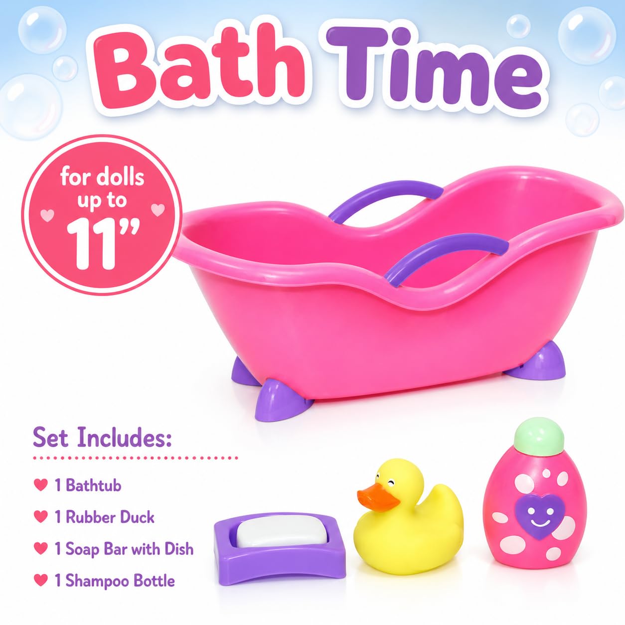 JC Toys Deluxe Doll Accessory Bundle | High Chair, Crib, Bath and Extra Accessories for Dolls up to 11" | Fits 11" La Baby & Other Similar Sized