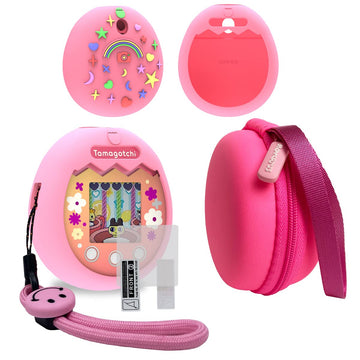 JCHPINE Hard Carrying Case and Silicone Cover Compatible with Tamagotchi Pix Interactive Virtual Pet Game Machine, Screen Film Protector for