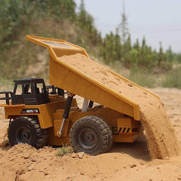 kkny Remote Control Construction Dump Truck Toy 2.4G RC 6 Channel Bulldozer 4 Wheel Driver Mine Construction Alloy Metal Vehicle Truck 1:18 with 2
