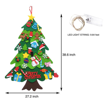 Felt Christmas Tree Set, 3.2ft Wall Hanging DIY Christmas Tree with LED Light Strings Detachable Ornaments DIY Felt Tree Craft Kits for Xmas Gifts