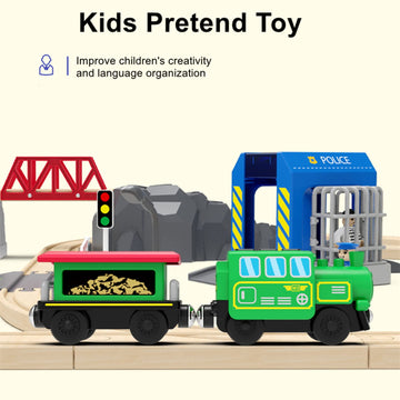 HANQIAN Battery Operated Locomotive Train Set for Wooden Train Track, Electric Remote Control Magnetic Vehicles Toy Powerful Engine Light Train Cars