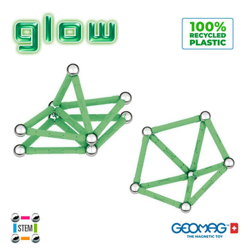 Geomag, Glow Recycled, Magnetic Constructions with Glow Effect, Magnetic Bars Glowing in The Dark, 25-Piece Pack, 100% Recycled Plastic
